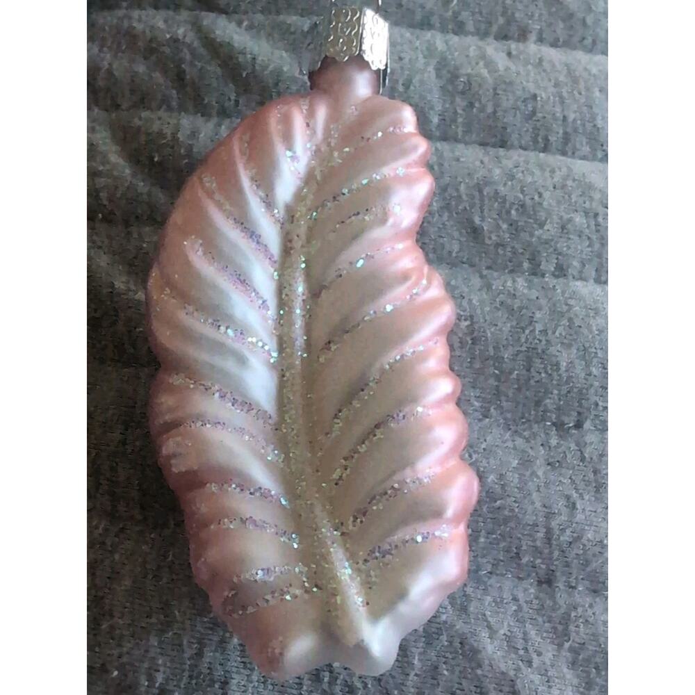 Old World Christmas Glass Feather Ornament Pi K White Glitter
